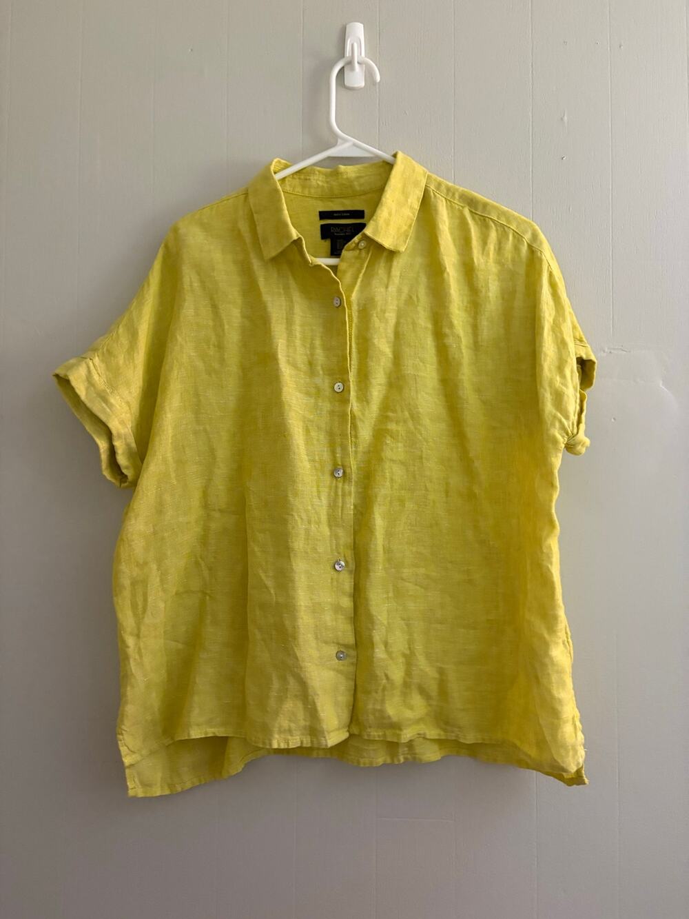 Rachel Roy Women's Medium 100% Linen Short Sleeve Button Front Collared Top EUC